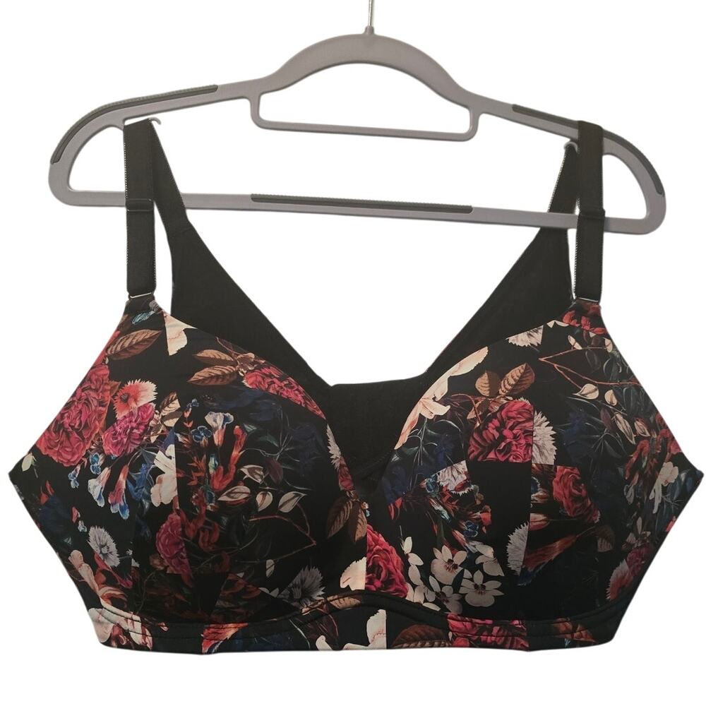 Torrid Curve Black Red Blue Floral No Underwire Padded Women's Bra 40DD